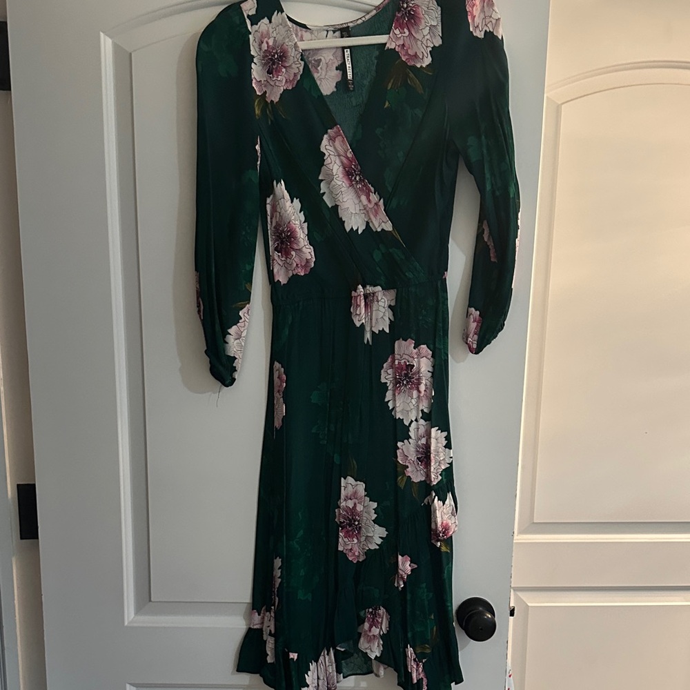 Green Floral Wrap Midi Dress - Elegant Women’s Dress
